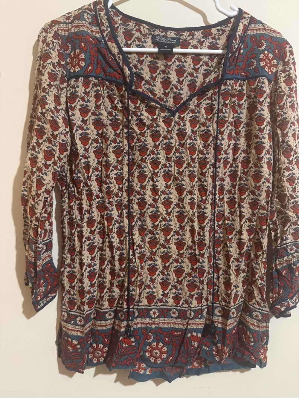 Lucky Brand Red & Cream Floral Boho Peasant Tunic